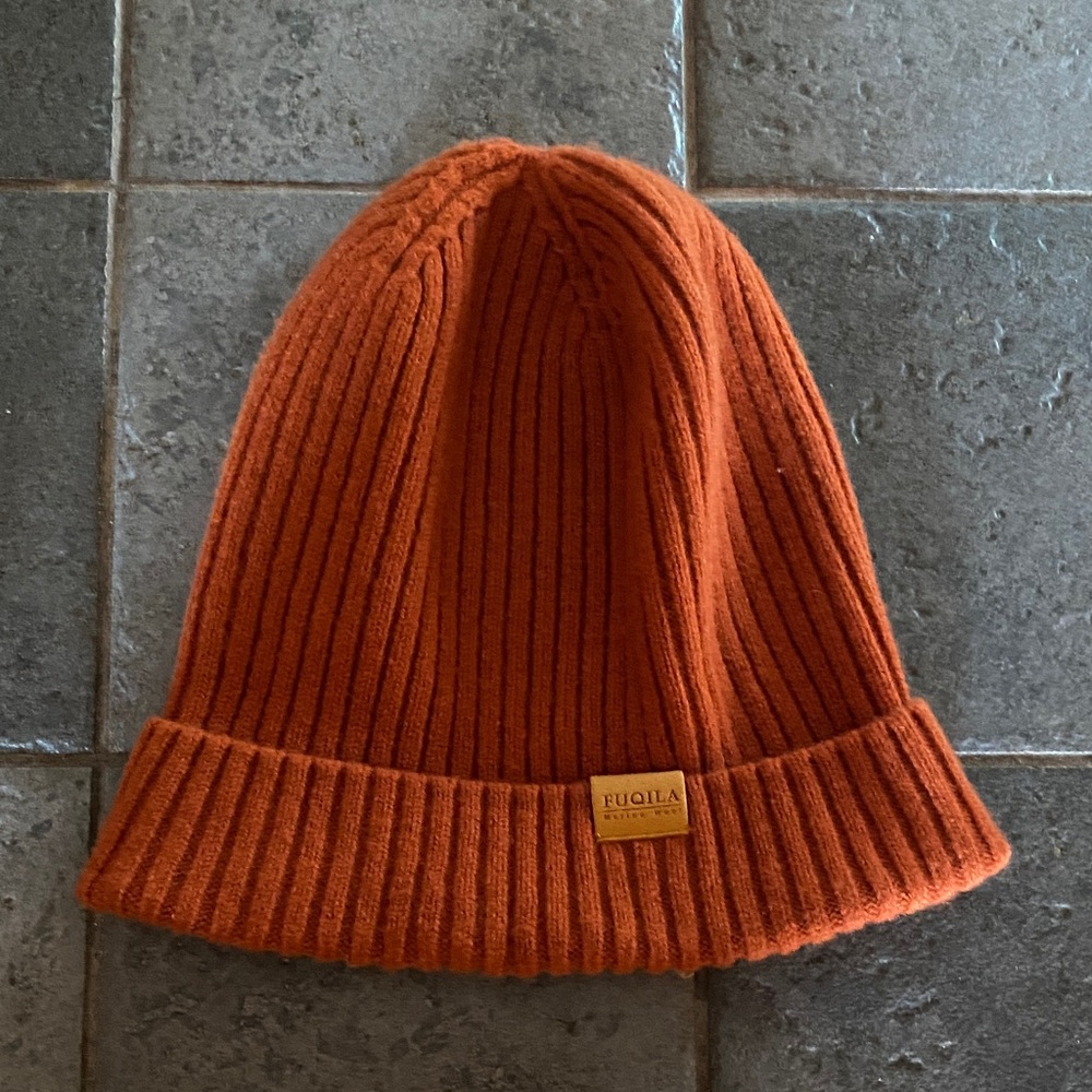 100% merino burnt Orange Ribbed Beanie